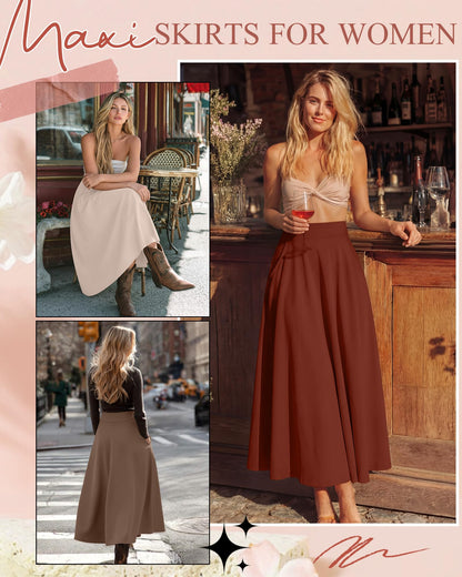 Ficerd 3 Pack Women's Maxi Long Skirts with Pockets, A Line Ankle Length High Waisted Flowy Soft Summer Casual Skirts