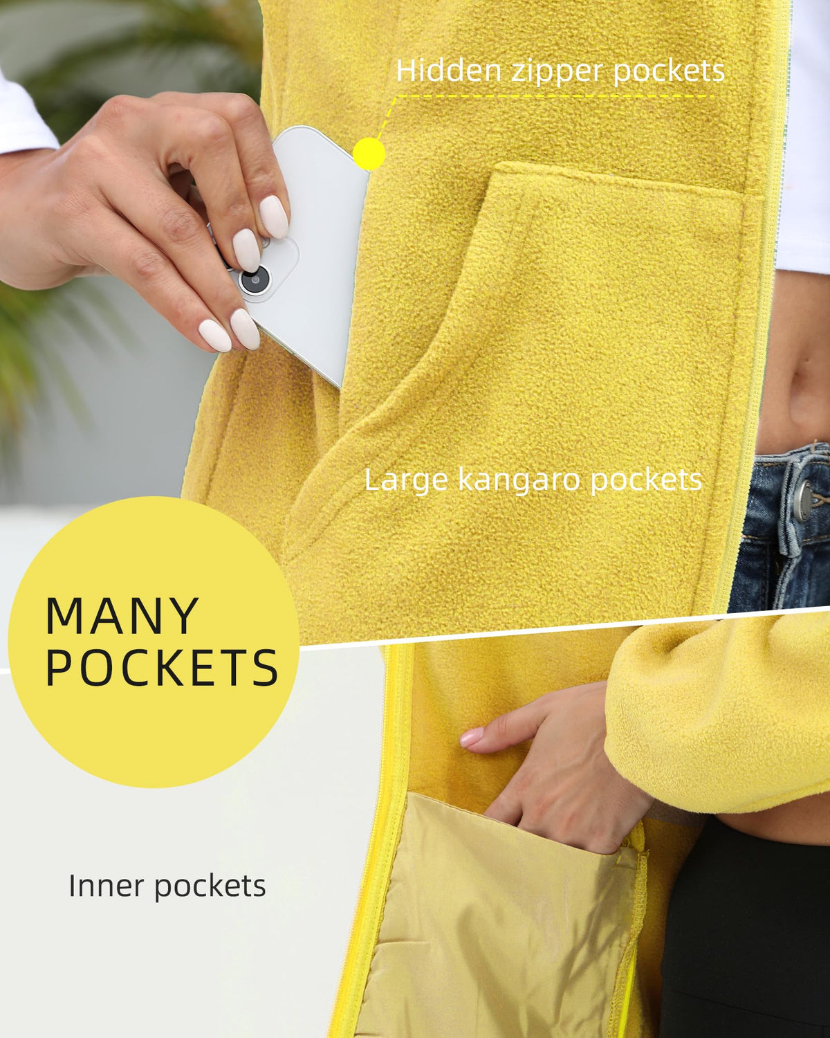 Argstar Women's Fleece Jacket, Lightweight Full Zip Classic Soft Casual Recreation Coat with Zipper Pockets Yellow XXL