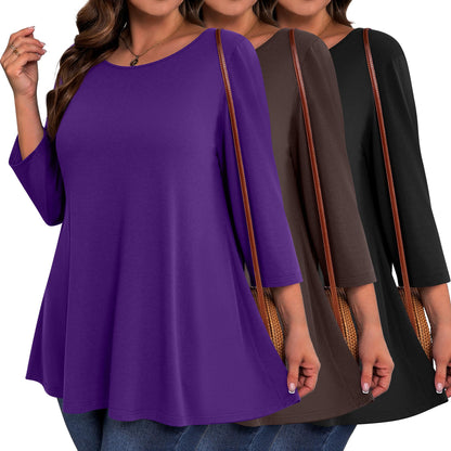Evervibe 3 Pack Plus Size Tunic Tops for Curvy Women 3/4 Sleeve Shirts Loose Spring Casual Swing Flare Blouses with Leggings