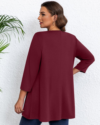 Evervibe 3 Pack Plus Size Tunic Tops for Curvy Women 3/4 Sleeve Shirts Loose Spring Casual Swing Flare Blouses with Leggings