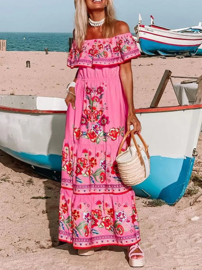 Floral Off Shoulder Ruffle Maxi Dress