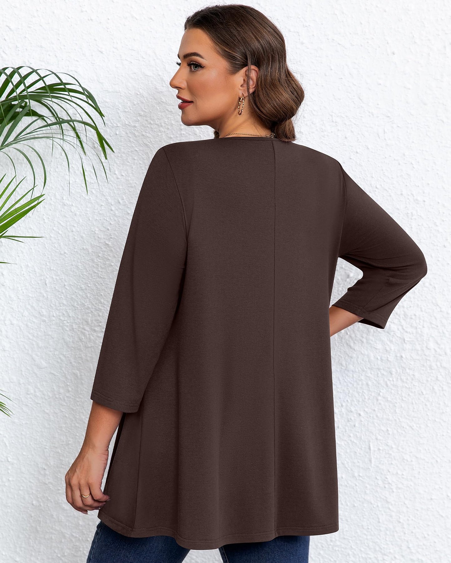 Evervibe 3 Pack Plus Size Tunic Tops for Curvy Women 3/4 Sleeve Shirts Loose Spring Casual Swing Flare Blouses with Leggings