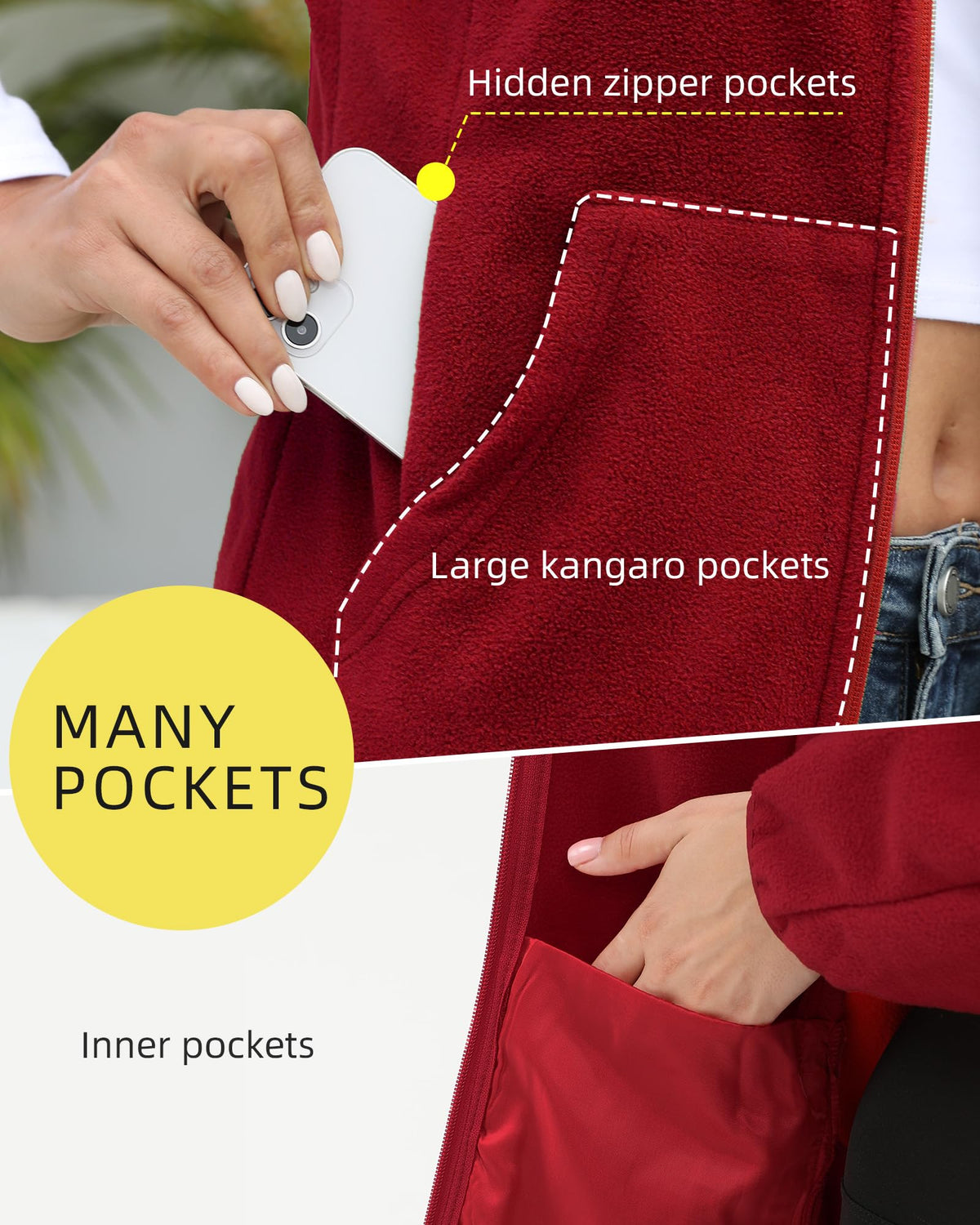 Argstar Women's Fleece Jacket, Lightweight Full Zip Classic Soft Casual Recreation Coat with Zipper Pockets Red XXL