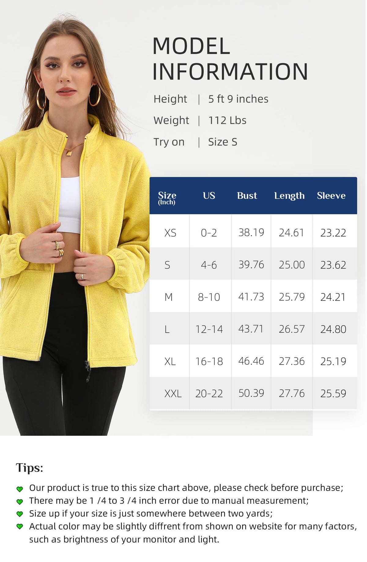 Argstar Women's Fleece Jacket, Lightweight Full Zip Classic Soft Casual Recreation Coat with Zipper Pockets Yellow XXL