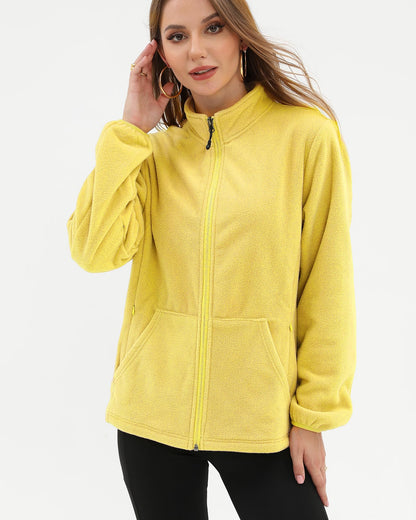 Argstar Women's Fleece Jacket, Lightweight Full Zip Classic Soft Casual Recreation Coat with Zipper Pockets Yellow XXL