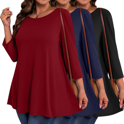 Evervibe 3 Pack Plus Size Tunic Tops for Curvy Women 3/4 Sleeve Shirts Loose Spring Casual Swing Flare Blouses with Leggings