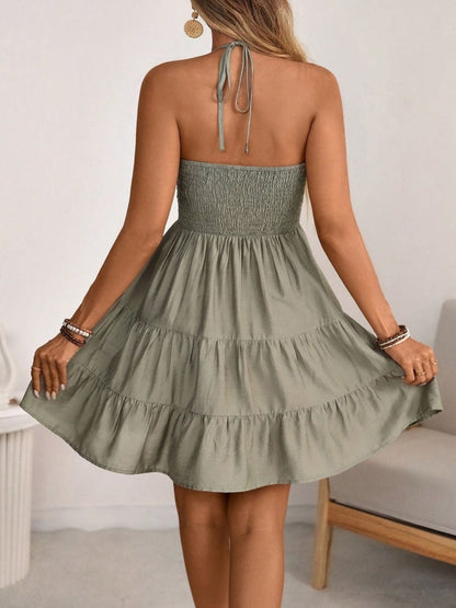 Smocked Halter Neck Tiered Dress