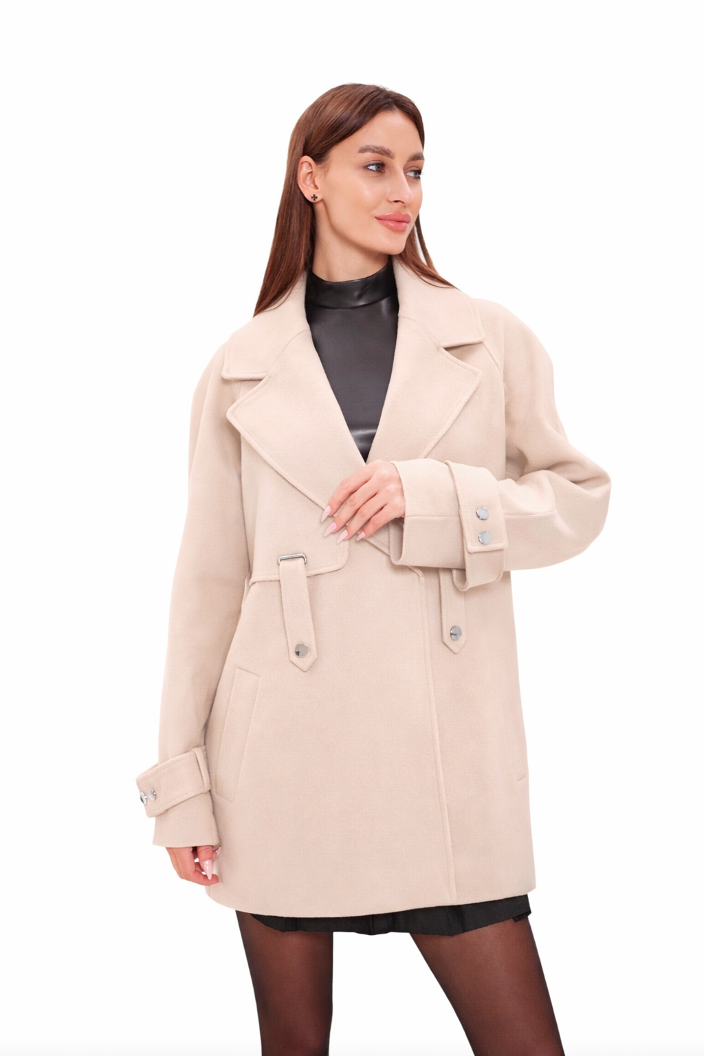 Karina Midi Cashmere Wool Blend Coat In Nude