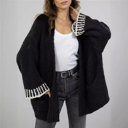 Casual Loose Contrast Color Long Sleeve Sweater Cardigan