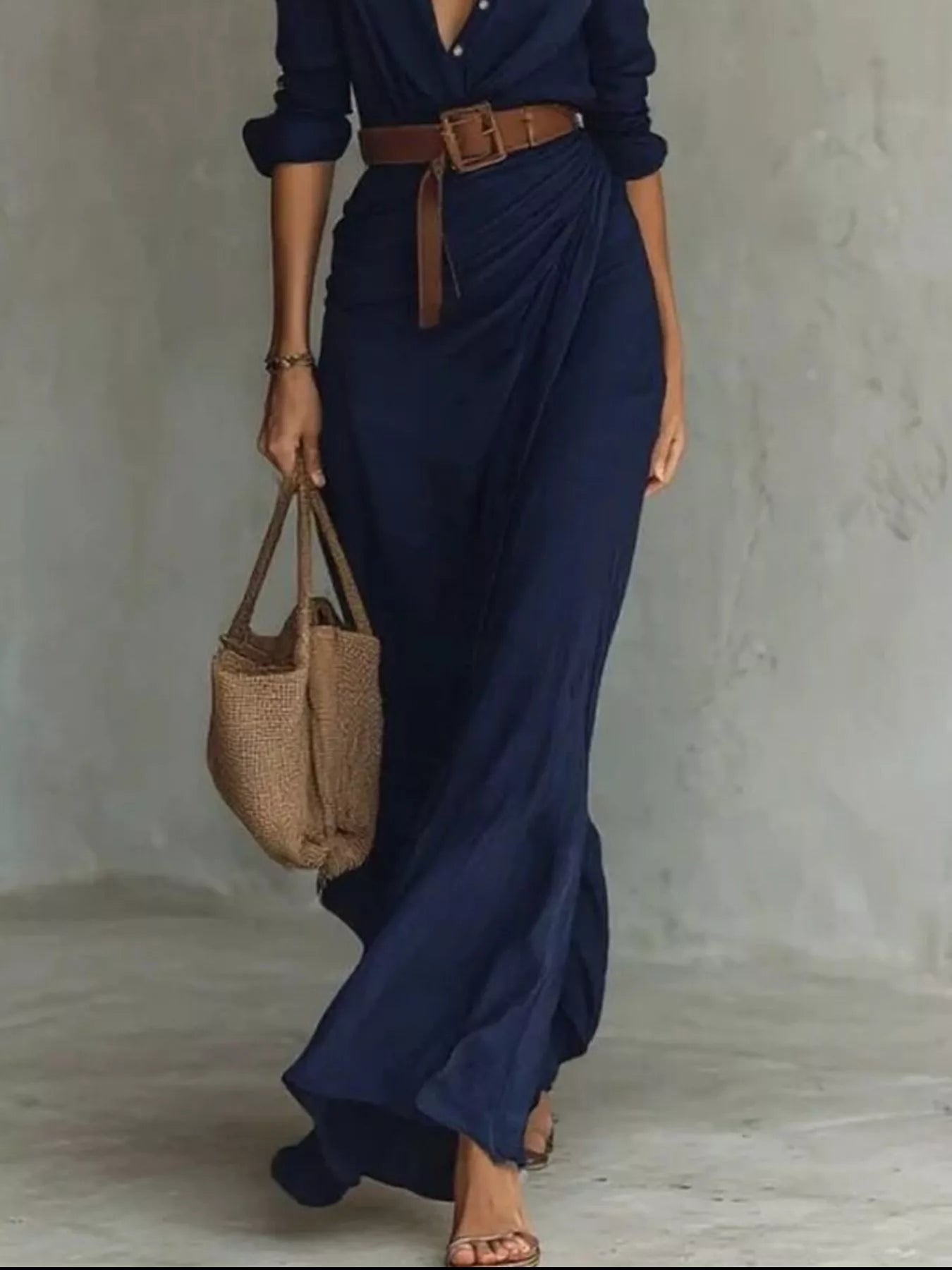 Ruched Long Sleeve Maxi Dress