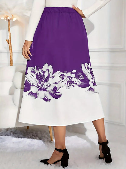 Floral Print A-Line Midi Skirt See size chart under “more details”
