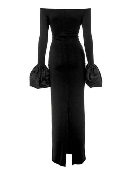 Off-Shoulder Flounce Sleeve Maxi Dress