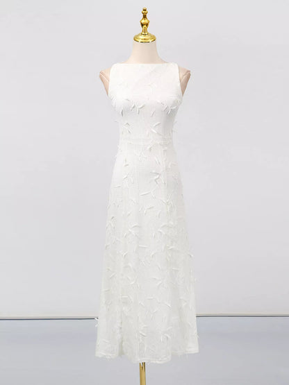 Sleeveless Floral Applique Midi Dress