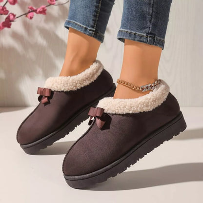 Cozy Bowknot Plush Lined Slip-Ons