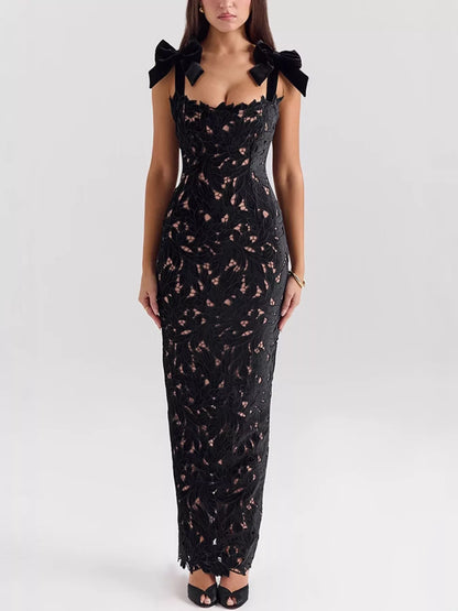 Slit Tie Shoulder Maxi Dress