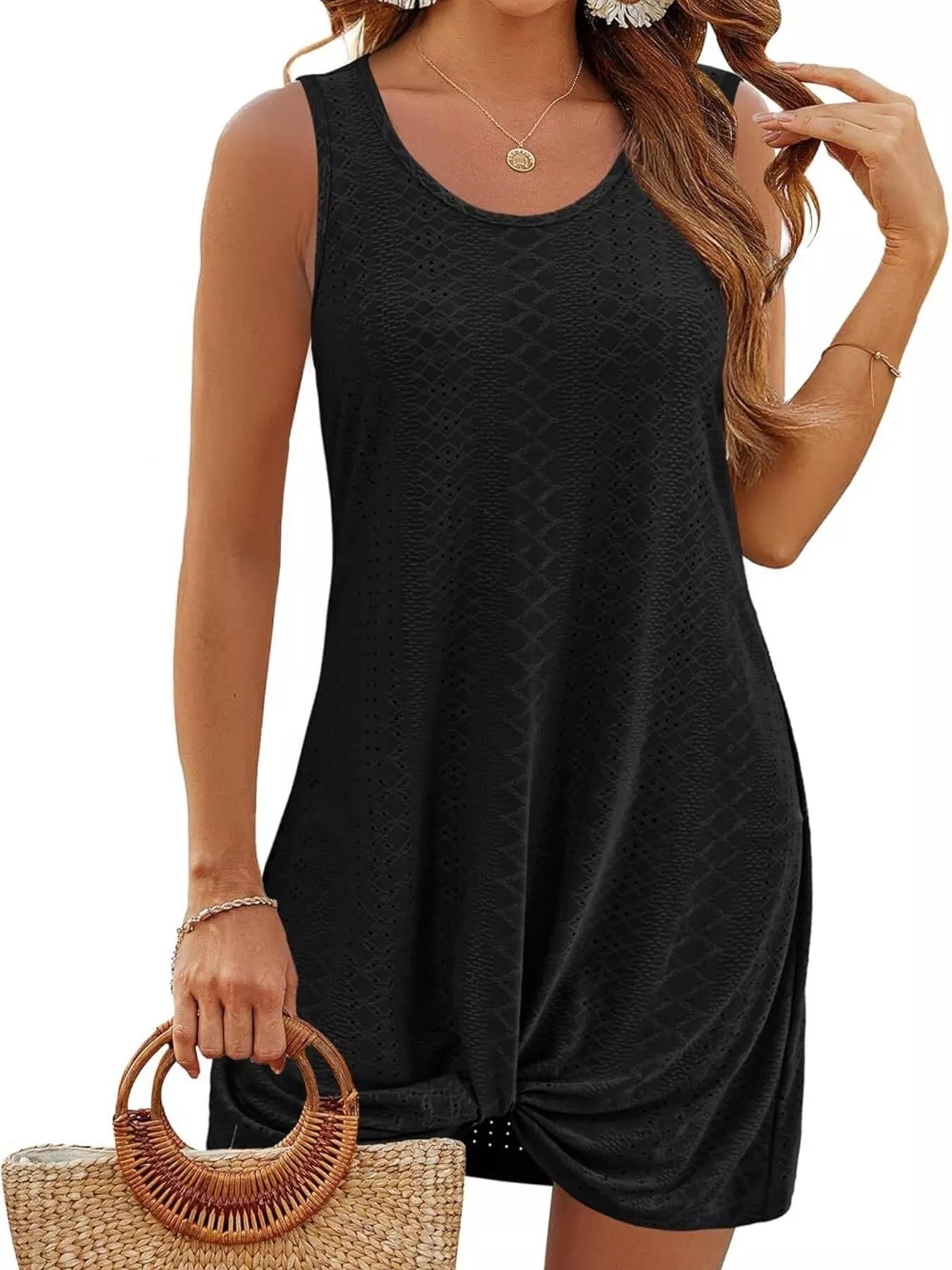 Sleeveless Knotted Hem Tank Dress