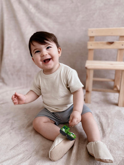 Organic Cotton Velvet Home Nursery Moccasin Shoes, Cream
