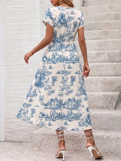 Printed Short Sleeve Midi Dress