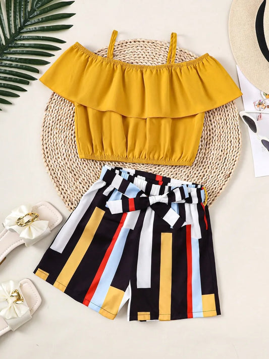 Children's Ruffled Spaghetti Strap Top and Pants Set
