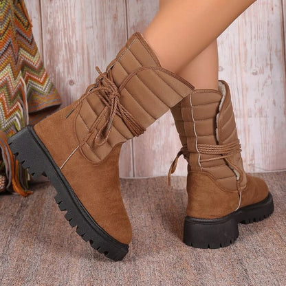 Quilted Lace-Up Mid-Calf Boots