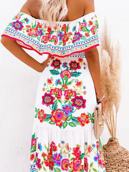 Floral Off Shoulder Ruffle Maxi Dress