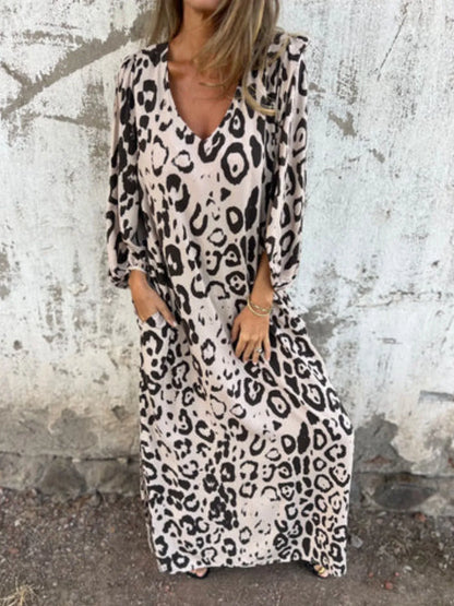 Printed V-Neck Dress with Pockets