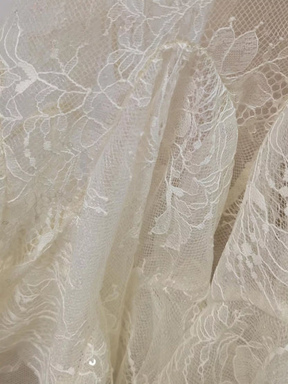 Ruffled Hem Lace Long Sleeve Dress