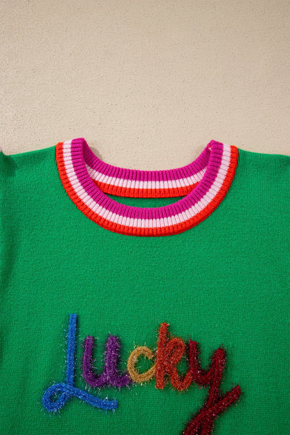 Lucky Stripe Flutter Sleeve Round Neck Sweater
