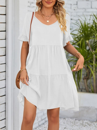 Ruffled Sleeve Tiered Mini Dress