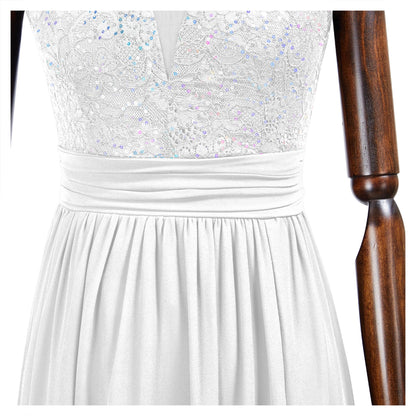 Miusol Women's Vintage V-Neck Sleeveless Sequined Split Formal Evening Maxi Dress