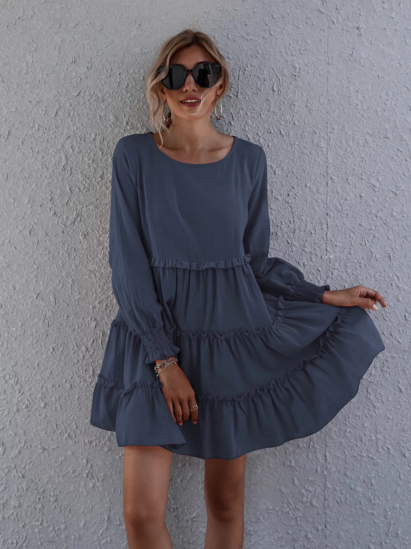 Ruffle Tiered Long Sleeve Mini Dress