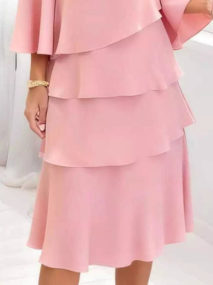Ruffled Layered 3/4 Sleeve Dress