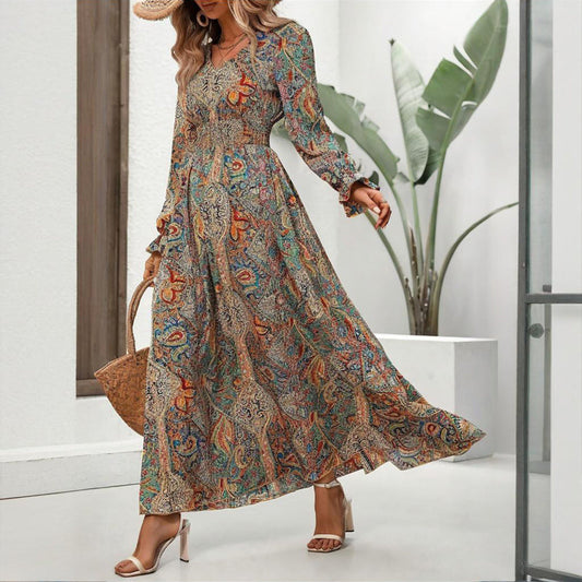 Retro Geometric Print Maxi Dress