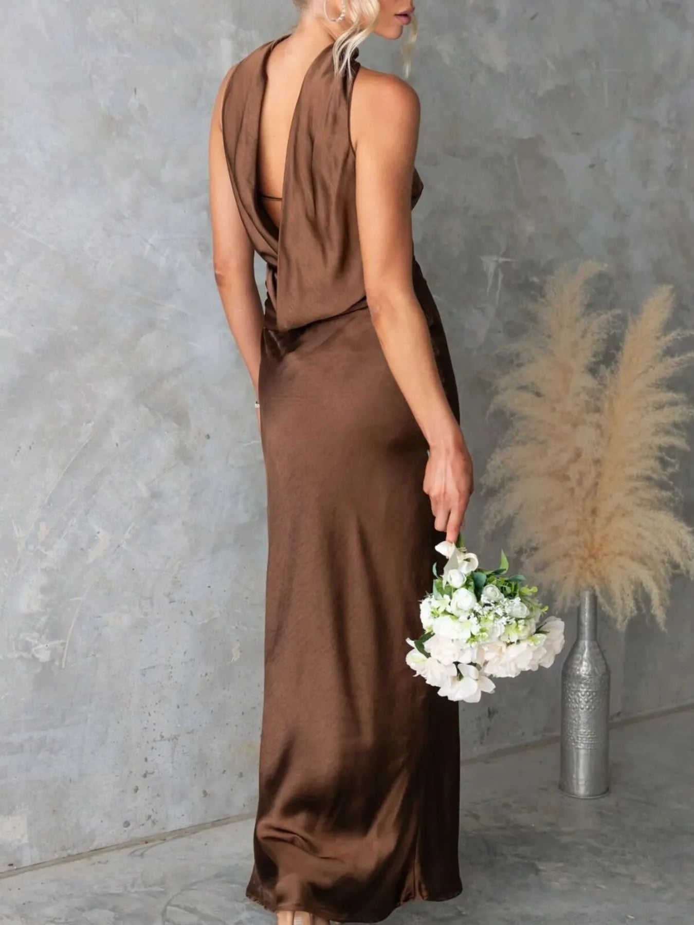 Satin Halter Maxi Dress
