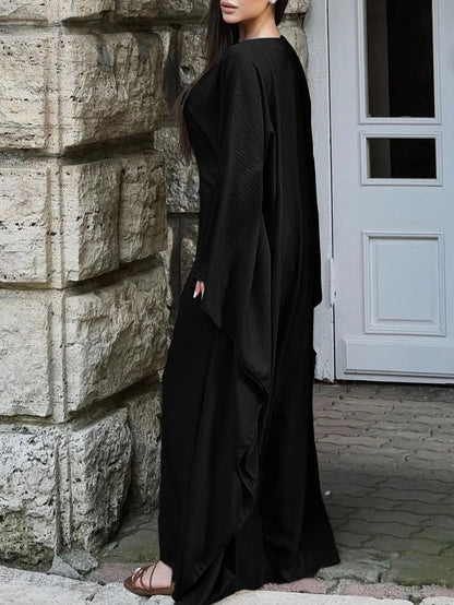 Round Neck Maxi Dress with Flowing Cape Sleeves