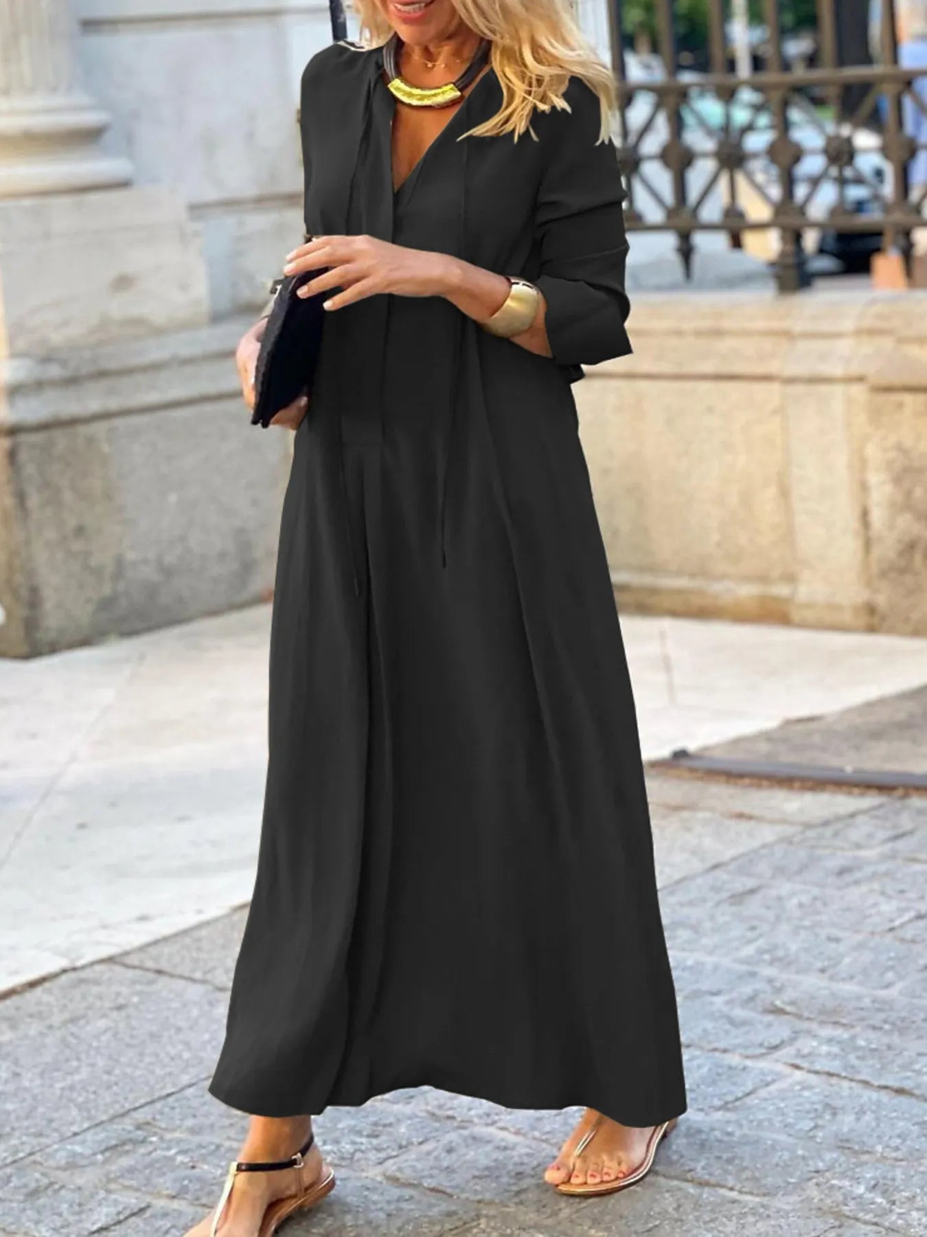 Solid Color Maxi Shirt Dress
