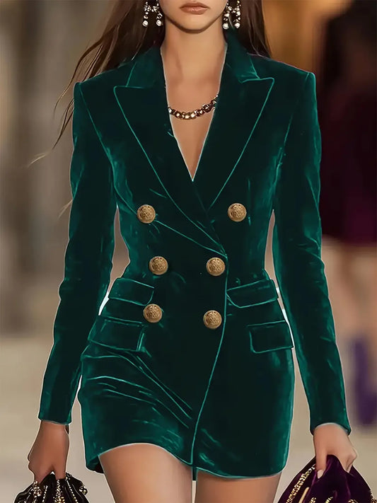 Velvet Double-Breasted Blazer Dress