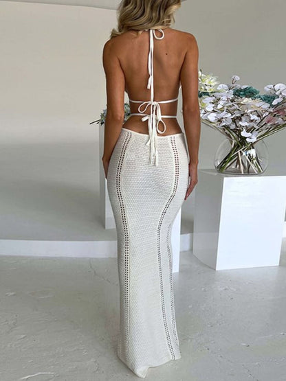 Halter Neck Cutout Knitted Maxi Dress