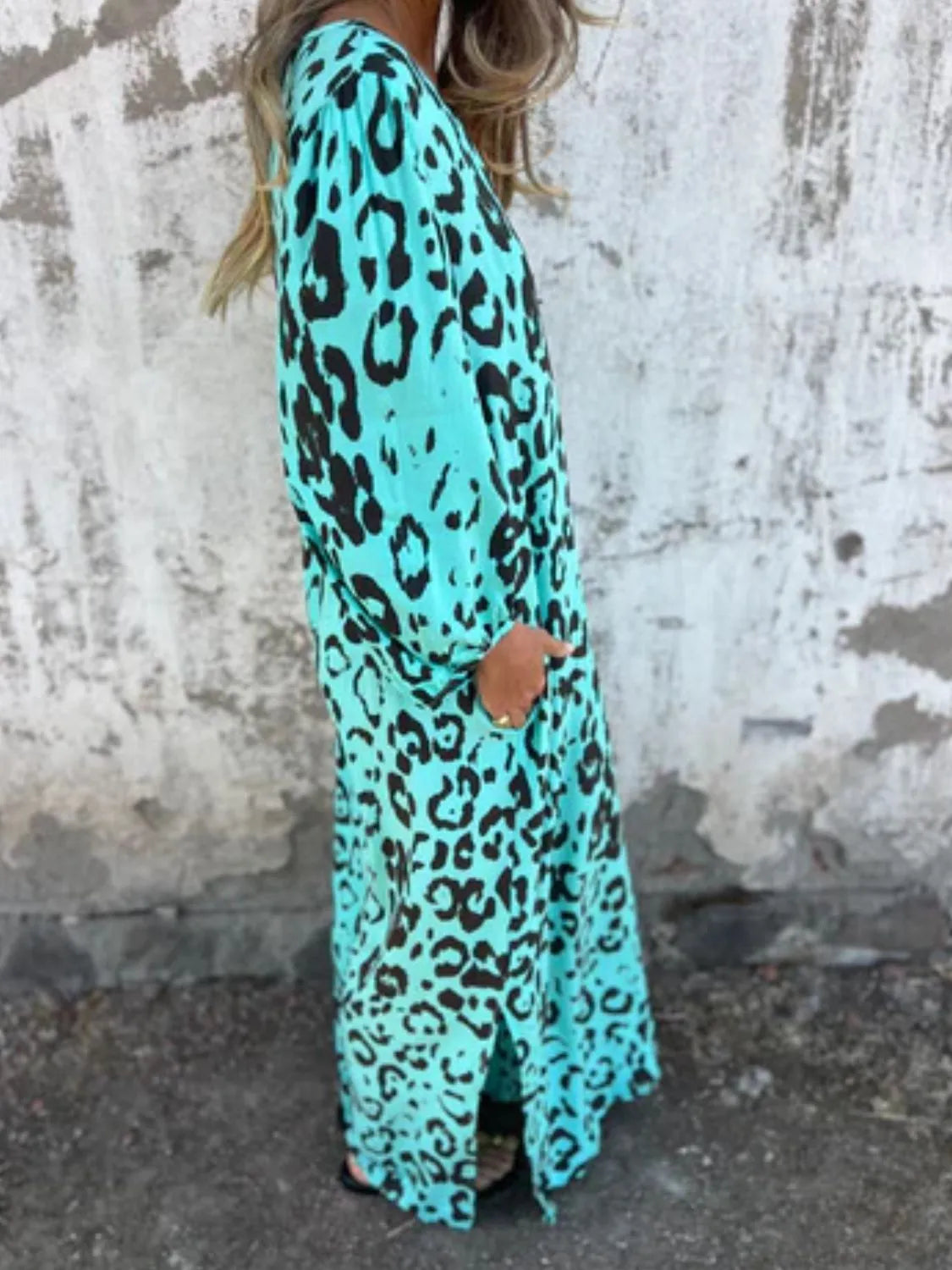Printed V-Neck Dress with Pockets