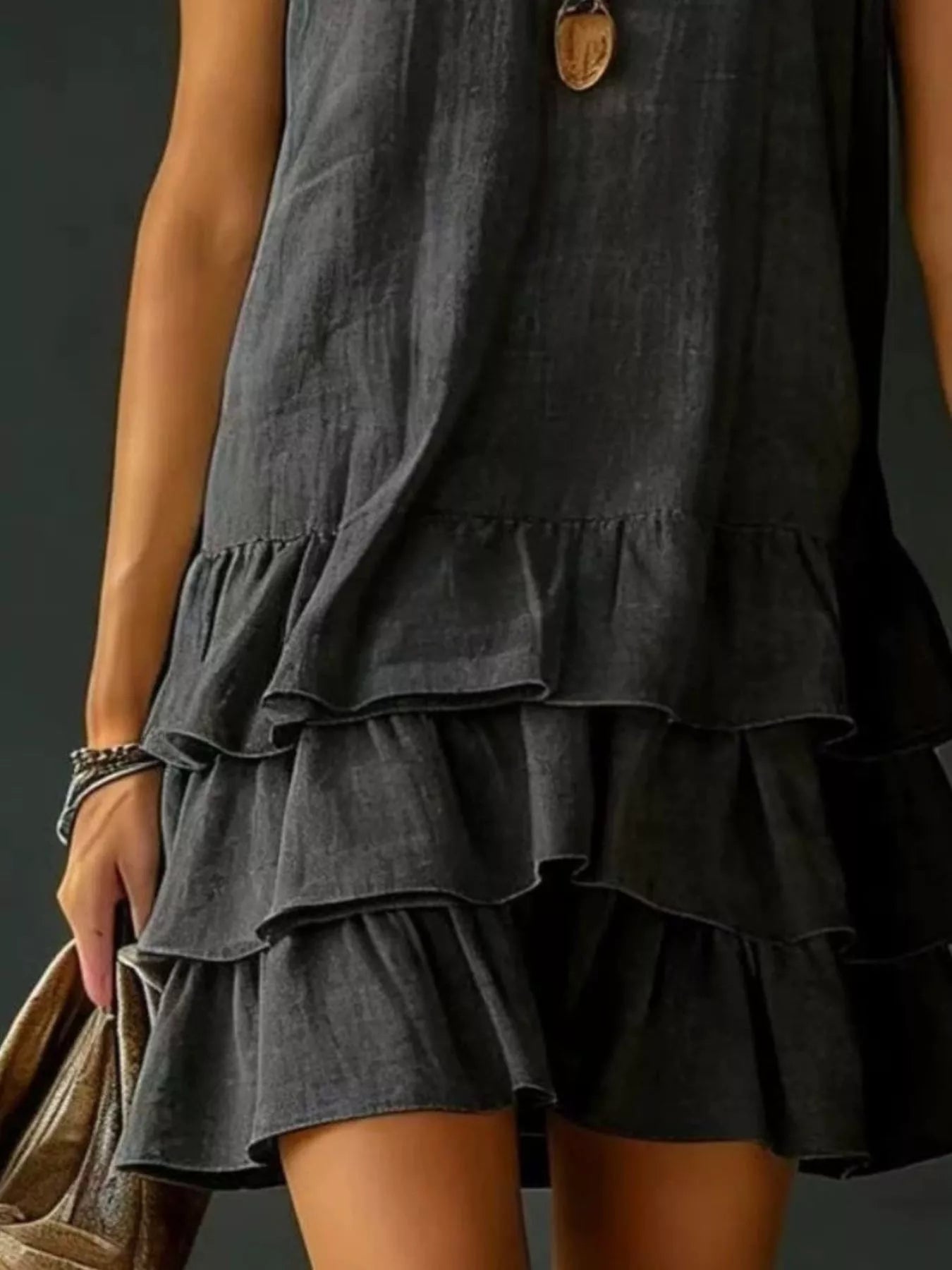 Full Size Ruffled Hem V-Neck Sleeveless Dress Plus Size