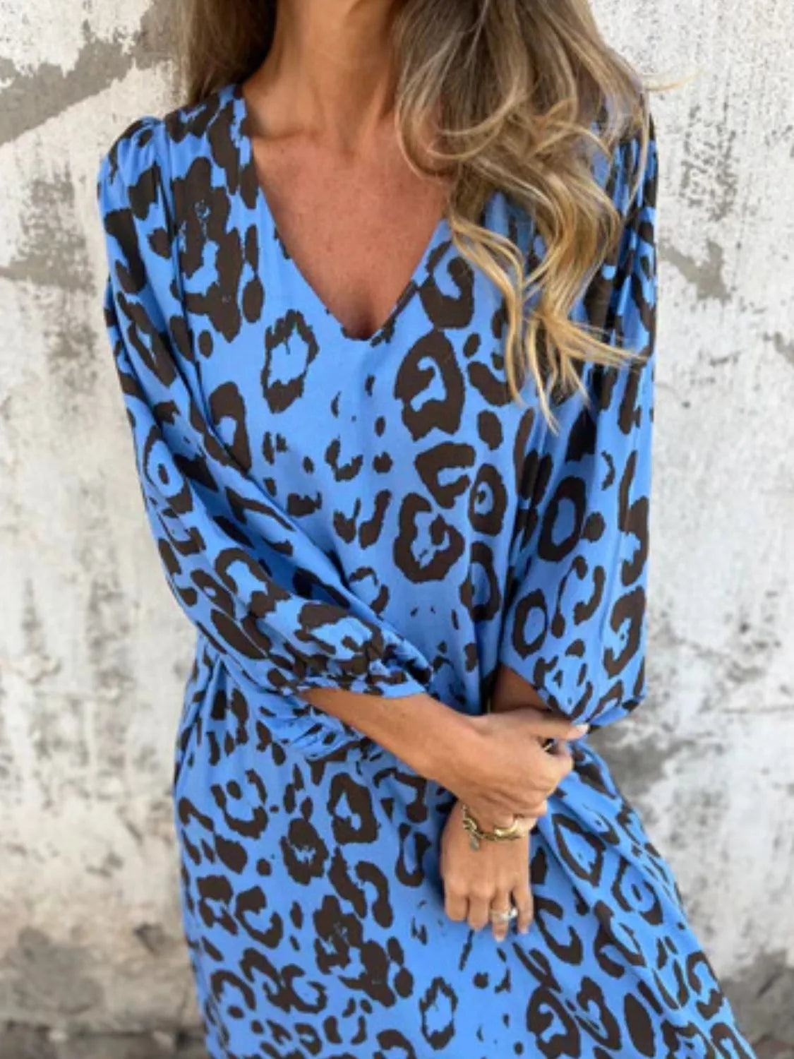Printed V-Neck Dress with Pockets