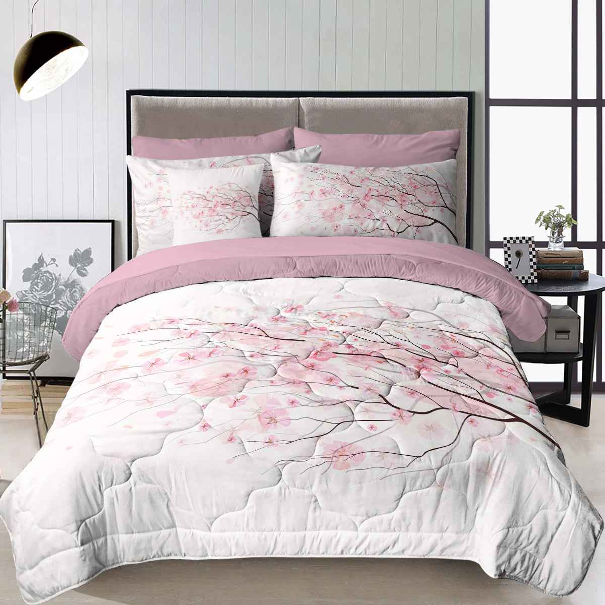 Cherry Blossom Pattern Twin Size 8-piece Comforter Set