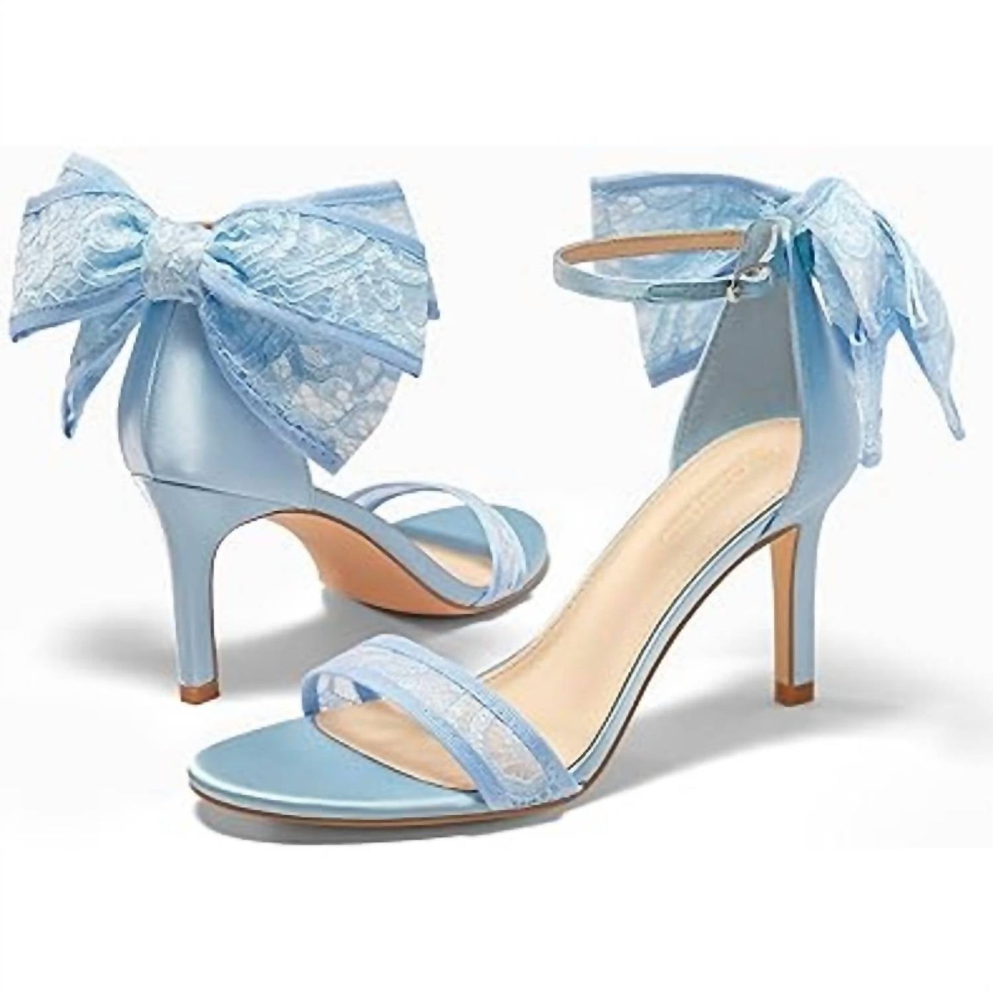 Women's Lace Bow 3.5" Heels Open Toe Ankle Strap Shoes