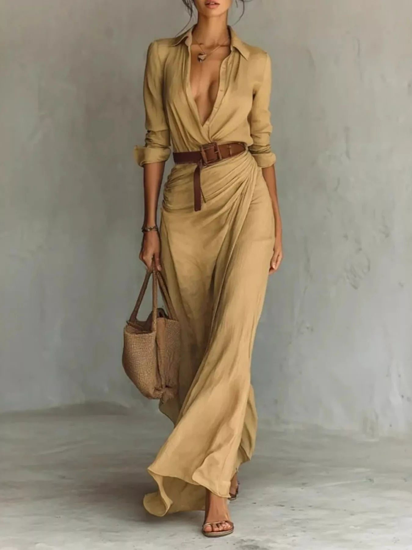 Ruched Long Sleeve Maxi Dress