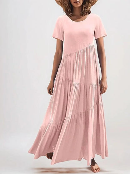 Round Neck Tiered Ruffle Maxi Dress