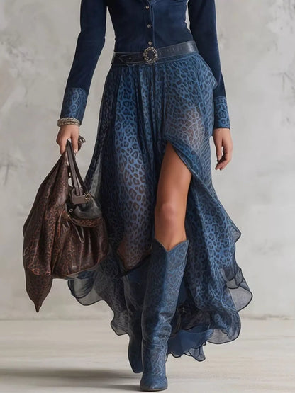 Leopard Button Front Slit Maxi Dress