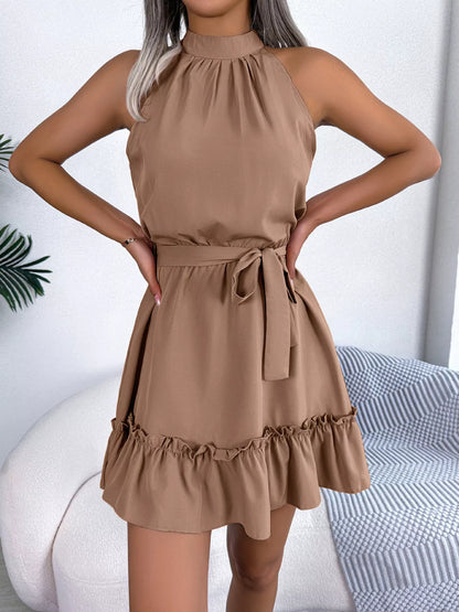 Halter Neck Ruffle Hem A-Line Dress