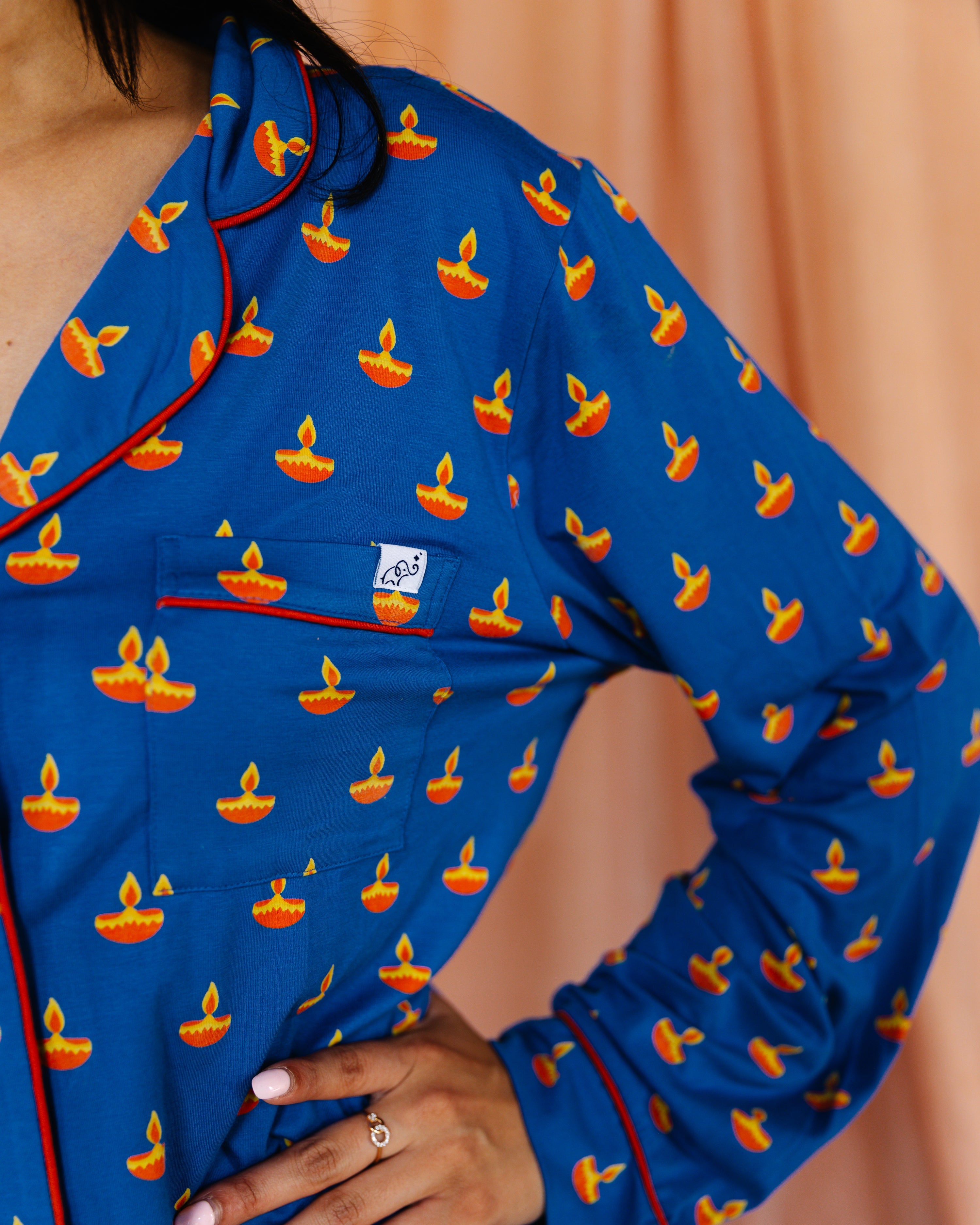 Adult Long Sleeve Button-Down Top – Blue Diya
