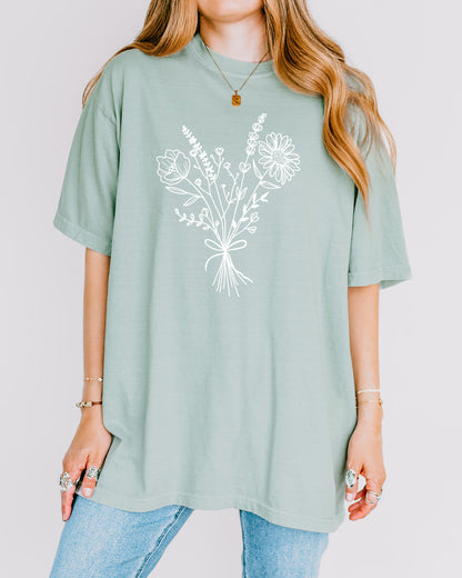 Botanical Bouquet Wildflowers Plant Nature Garment Dyed T Shirt