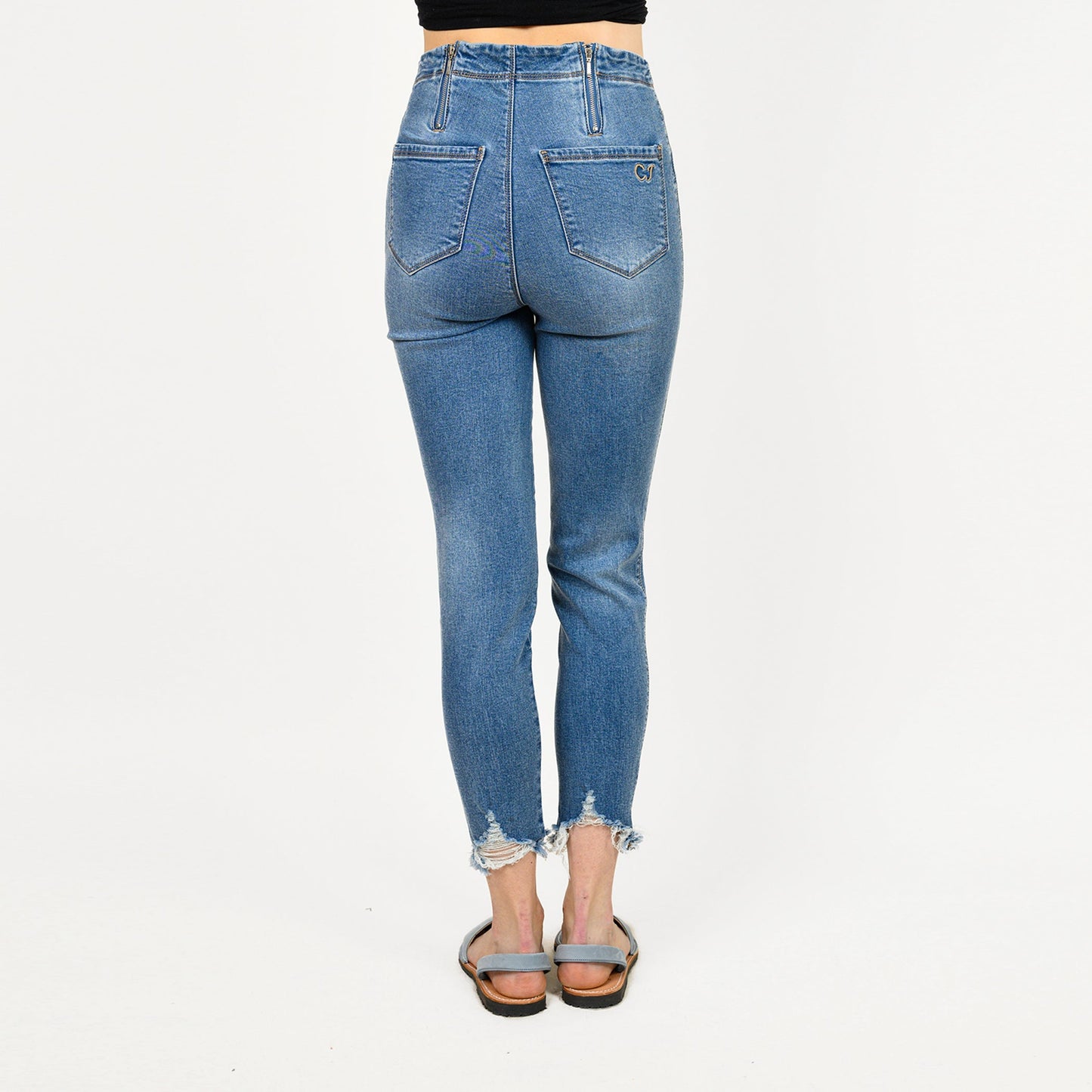 Pearl Beaded Distressed Hem Capris